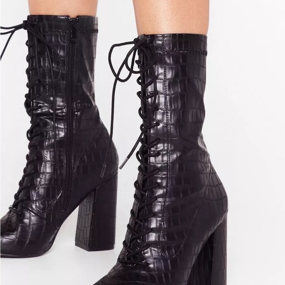 Croc Lace Up High Ankle Boots - Picture 8 of 11